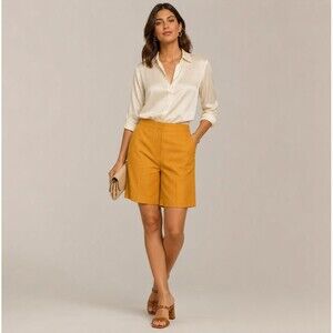 Lafayette 148 Ryerson Silk Linen Bermuda Shorts Size 2 Yellow Business Casual